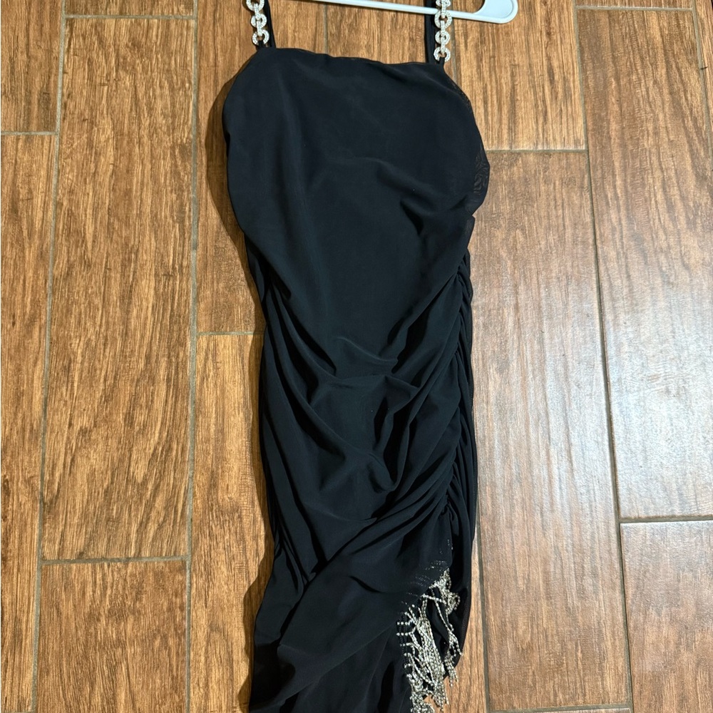 Elegant Black Dress with Chain Straps